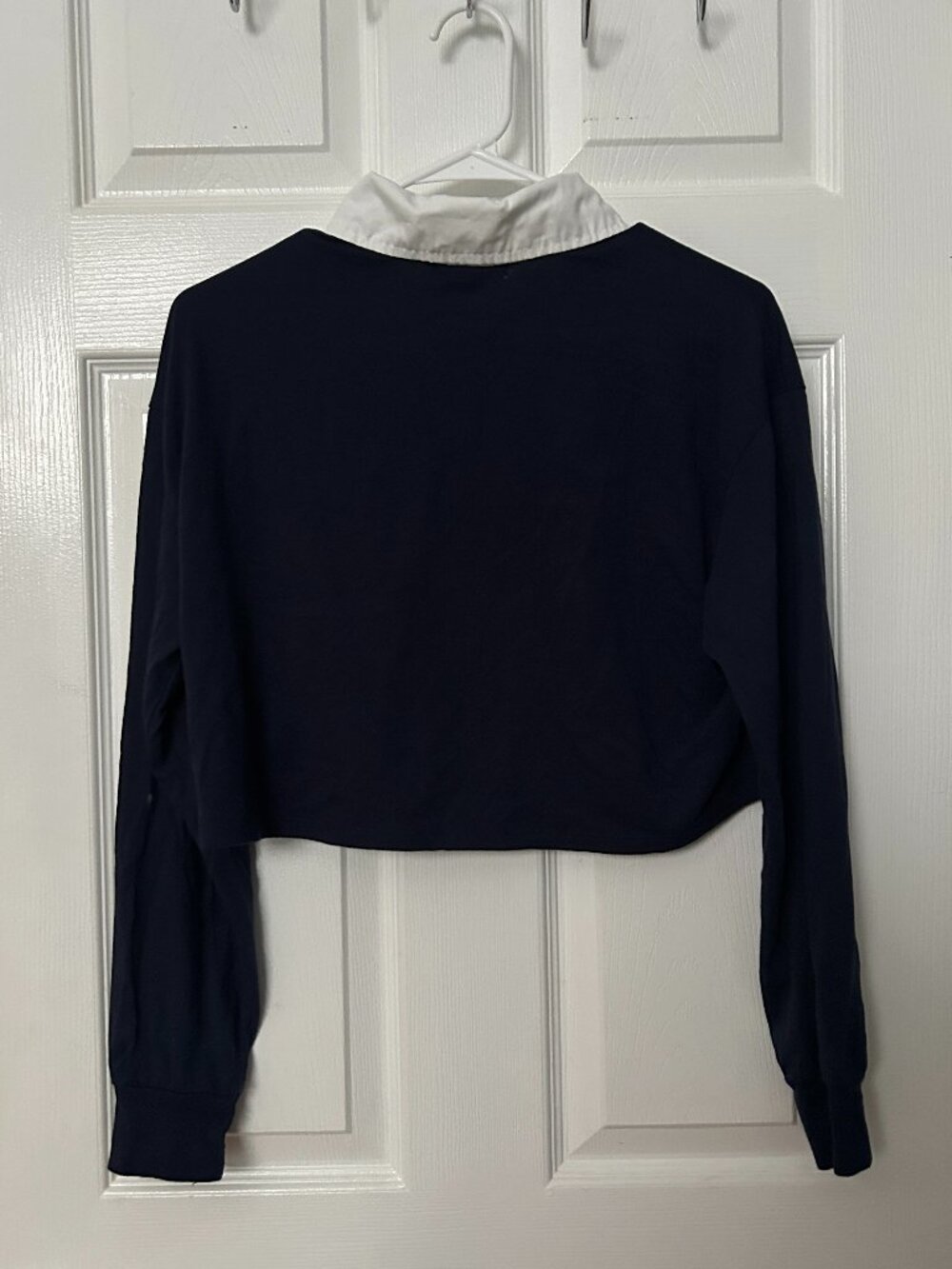 Charlotte Russe Navy Blue Polo Shirt Women's Small Cropped Long Sleeve - Picture 2 of 8